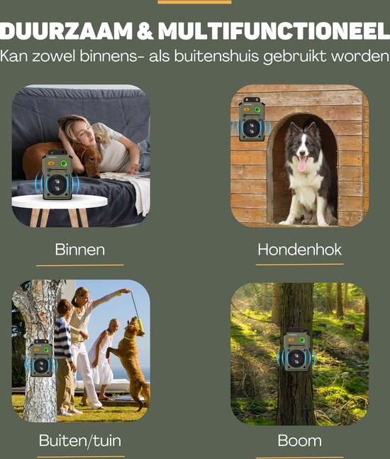 Vulpes Goods® Pets - Dispositif anti-aboiement à ultrasons PRO - Dresseur de luxe - Rechargeable - Fonctionnement automatique - Pas de choc - Résistant à l'eau - Pour tous les chiens - Intérieur et extérieur - Portée de 15 m - 3 étapes - Anti-aboiement -