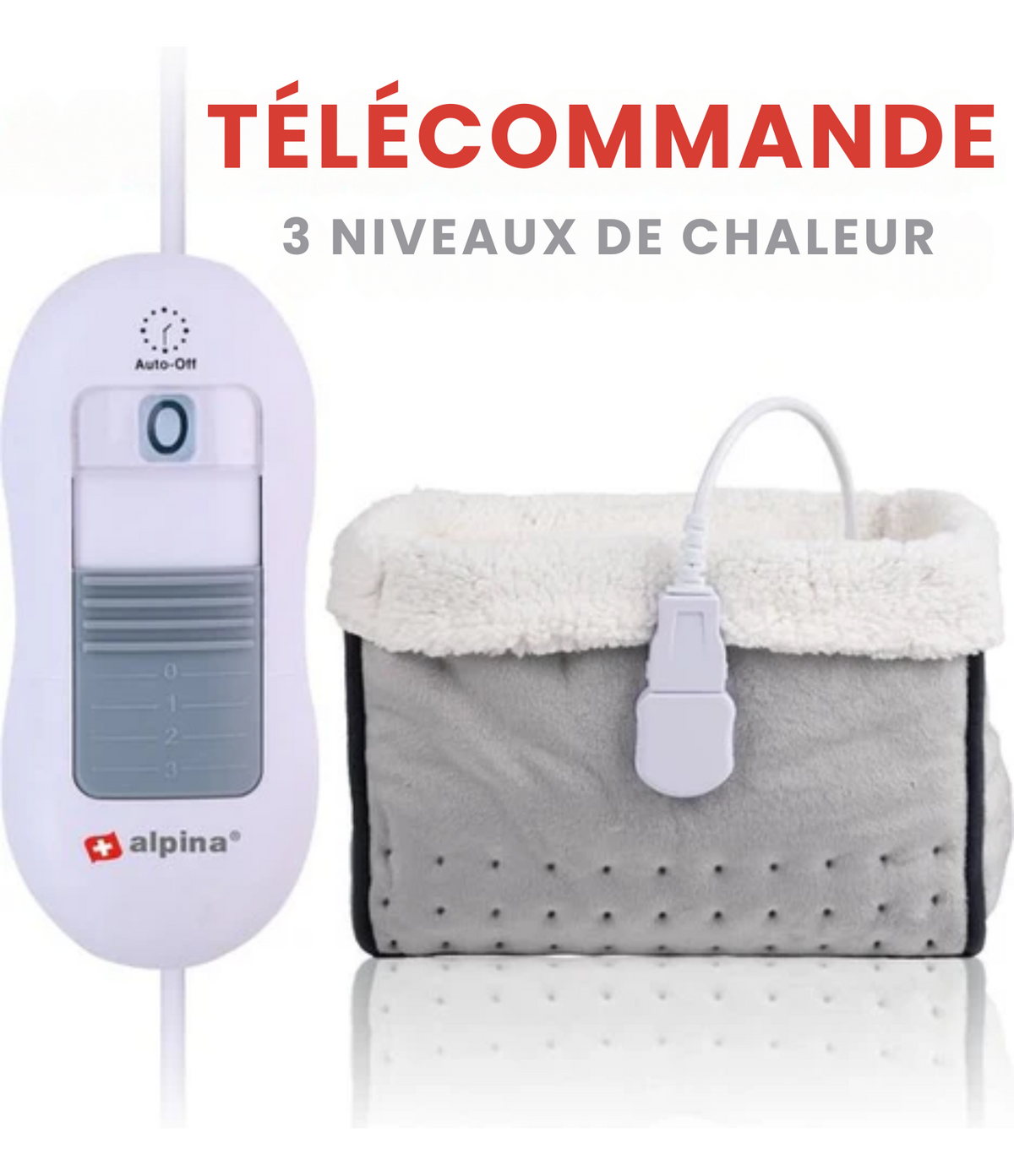 Coussin chauffant - Alpina - Chauffe-pieds électrique - Housse intérieure lavable - 3 niveaux de chaleur - Gris