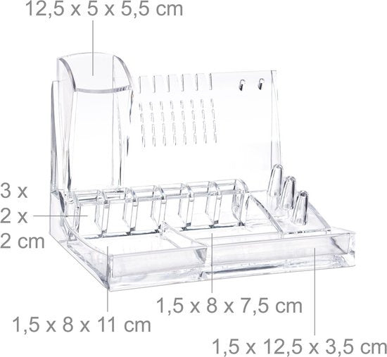 Boîte de rangement - Relaxdays - Organisateur de maquillage - Rangement cosmétique - Porte-bijoux transparent
