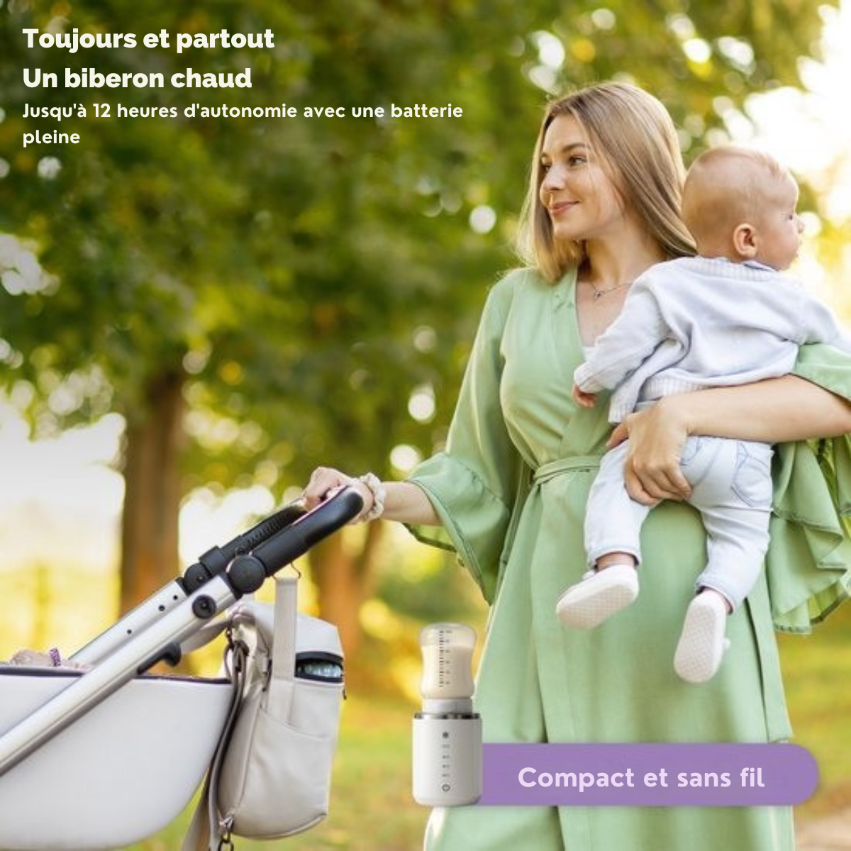 Chauffe-biberon portable - Chauffage homogène - Chauffe-biberon sans fil pour bébé - Chauffe-biberon sans fil - Qwali