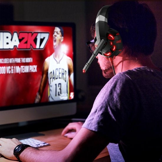 Casque de jeu Strex avec microphone rouge - PC + PS4 + PS5 + Xbox One + Xbox Series