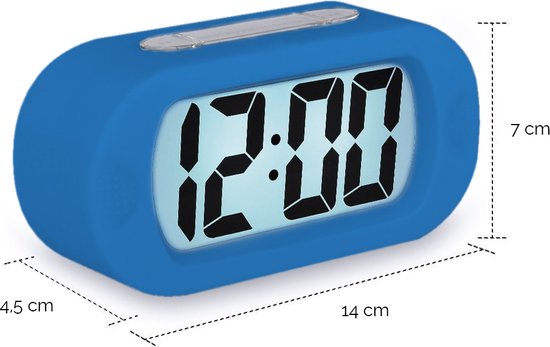 Réveil numérique JAP AP17 - Réveil robuste - Avec fonction snooze et éclairage - Coque de protection en caoutchouc - Bleu