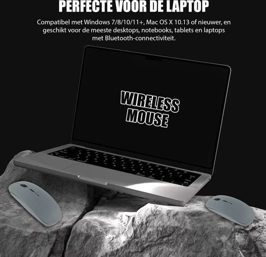 K&L Wireless Mouse - Souris sans fil Bluetooth pour ordinateur portable - Silencieuse - Rechargeable - Grise