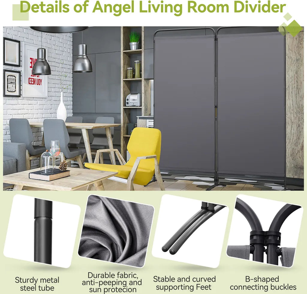 Paravent Angel Living - 2 panneaux - 162 x 180 cm - Pliable - Gris