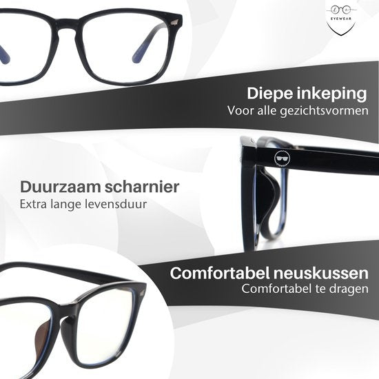 LC Eyewear Lunettes d'ordinateur - Lunettes à lumière bleue - Lunettes d'affichage - Design - Unisexe - Noir