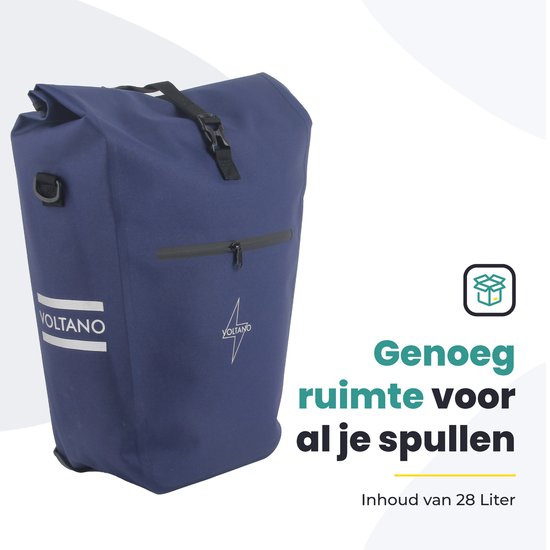 Voltano Luxe E-bike Pannier 28L - Navy Blue - Sacoche avec compartiment pour ordinateur portable - 100% étanche - avec bandoulière