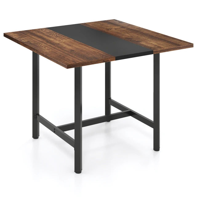 Table de réunion Coast, marron rustique/noir – Table de conférence carrée avec structure métallique – 100 x 100 x 75 cm