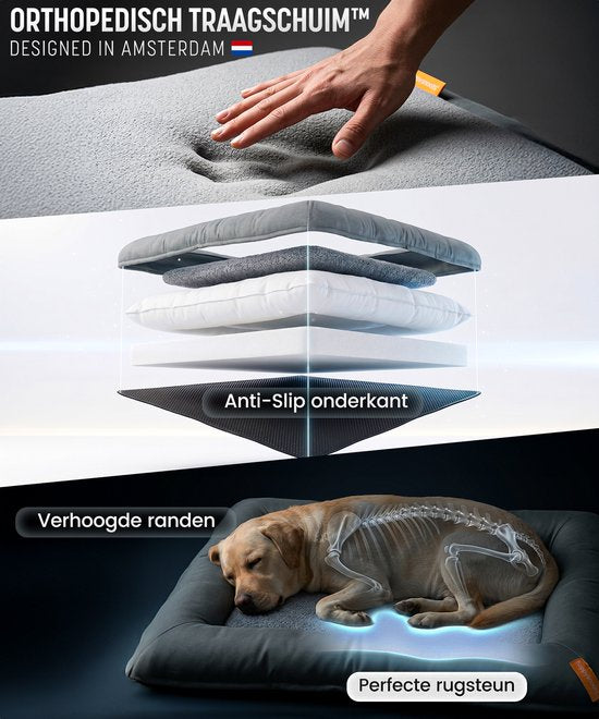 Coussin orthopédique pour chien Happysnoots® - Panier pour chien XL 85 x 70 cm - Lit pour chien lavable - Coussin de panier gris avec fermeture éclair