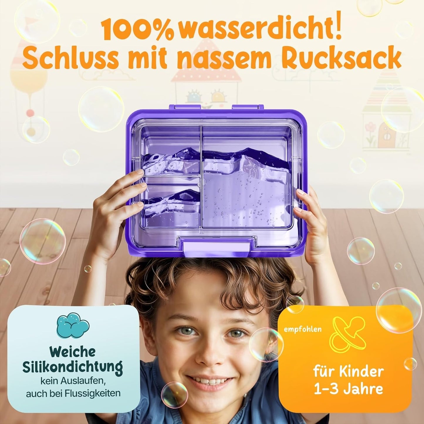 Funkelfuchs® - Lunchbox kids avec compartiments - 500ml, violet - Lunchbox star, small - Boîte à snacks, boîte à snacks, boîte à lunch, boîte à repas, boîte à bento kids - pour l'école, le jardin d'enfants et la crèche