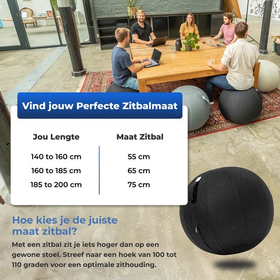 Backerz Sitting Ball 55 CM - Balle d'assise avec housse en lin - Chaise ergonomique pour le bureau et la maison - Balle de yoga de luxe - Noir 2