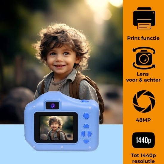Denver Kids' Camera Full HD with Printer - Selfie Camera - 48MP - Digital Camera Kids - Photo and Video - Games - KPC1370 - Blue