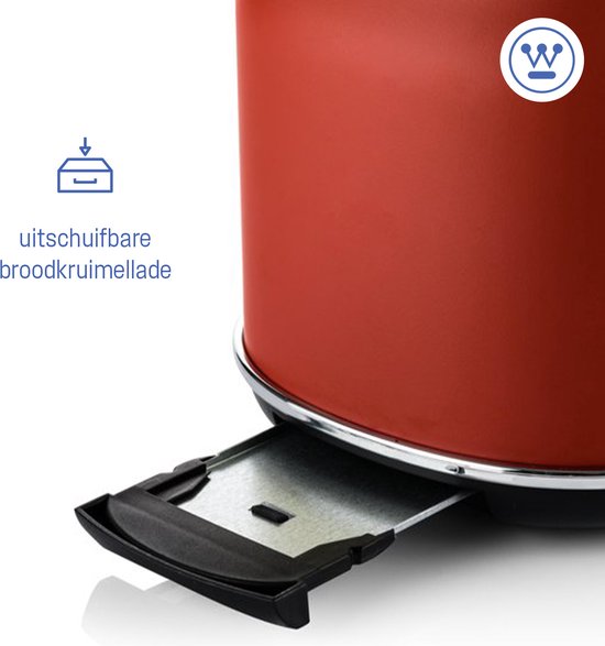 Grille-pain rétro Westinghouse - 2 tranches - fentes extra-larges - grille de maintien au chaud - 815W - rouge