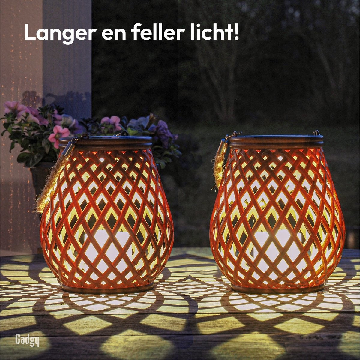 Gadgy Solar Lantaarn Basket - Tuinlantaarn set van 2 - Tafellamp voor Binnen en Buiten - Solar Tuinverlichting op Zonneenergie - Led Buitenverlichting met dag/nacht Sensor - Hanglamp - 21CM Hoog