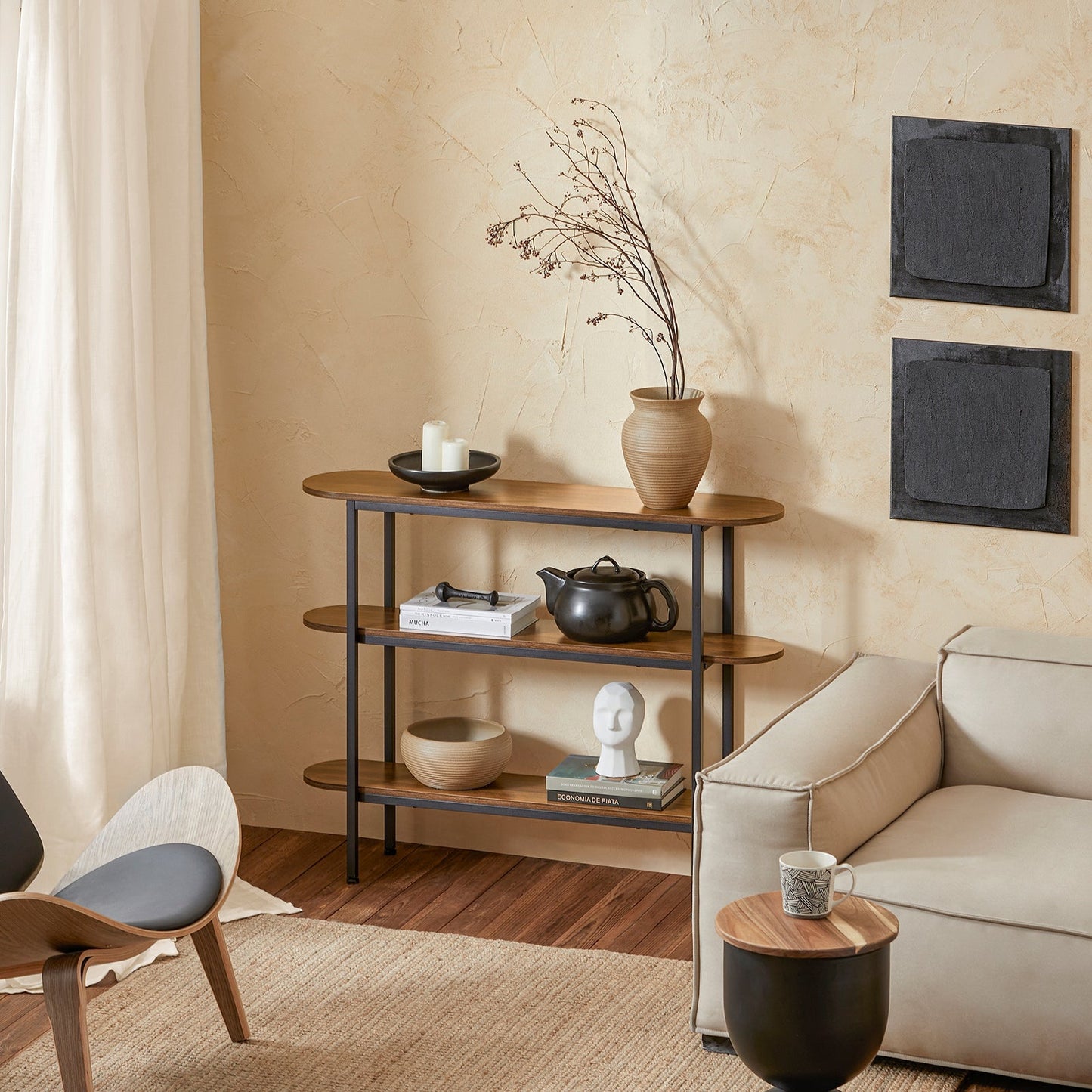 SoBuy Table d'appoint avec 3 étagères - Max. 60 kg - Moderne - 110 x 25 x 86 cm - Brun/ Noir