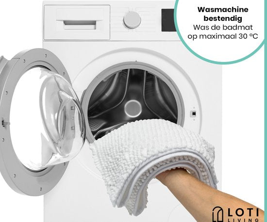 Loti Living Tapis de bain antidérapant - Tapis de douche - Tapis de bain - Tapis de sol - Tapis de bain Chenille - Blanc - 50x80 cm