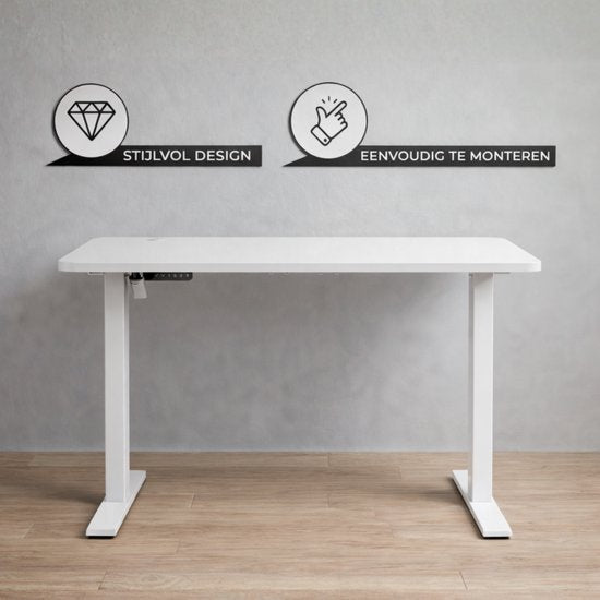 Bayt Bureau assis-debout - Bureau électrique - Bureau réglable en hauteur - 120 x 60 cm - Blanc