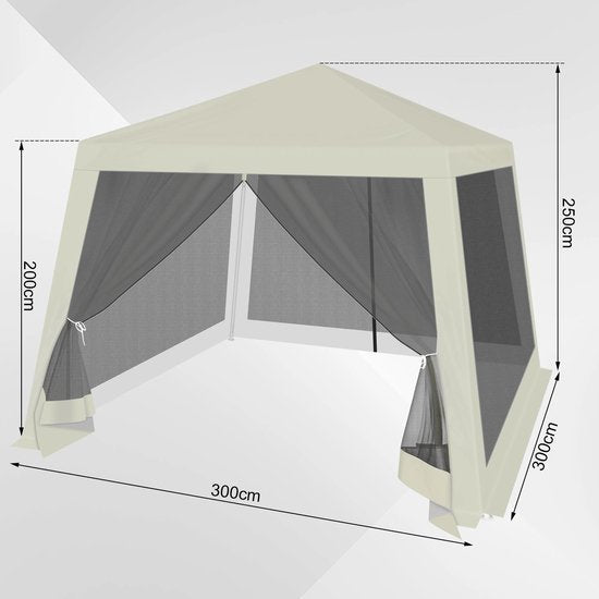 Tente de fête - Pavillon de jardin - Pavillon - Tente de jardin avec moustiquaire - Moustiquaire - 3 x 3 m - Jardin - Terrasse - Tente de fête - Avec parois latérales - Blanc