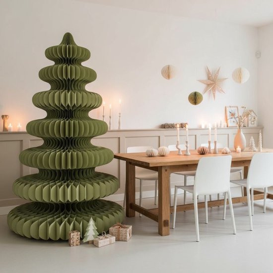 Mica Decorations : sapin de Noël en papier - Sapin de Noël artificiel pliable - H 212 x Ø 148 cm - Décoration de Noël - 100 % FSC - Vert