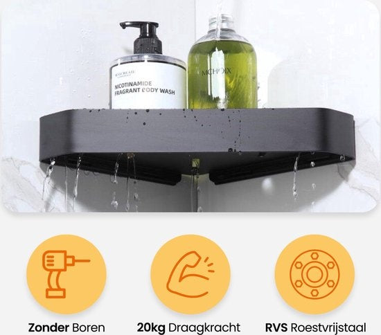 Goliving Support de douche 2 couches - Support de douche sans perçage - Support de douche d'angle - Panier de douche - Support de salle de bain - Accessoires de salle de bain - Noir