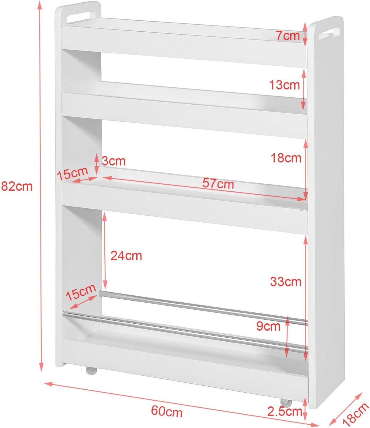 SoBuy Étagère de cuisine 4 niveaux sur roulettes - Max. 20 kg - 60 x 19 x 81 cm - Blanc