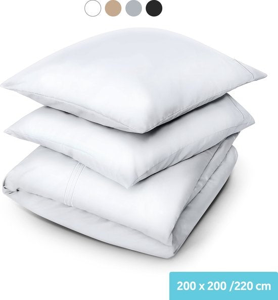 Ensemble de housse de couette Dreamlab - 200 x 200/220 cm - Literie avec taie d'oreiller - Deux personnes - Quatre saisons - Microfibre - Blanc