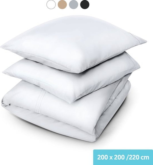 Ensemble de housse de couette Dreamlab - 200 x 200/220 cm - Literie avec taie d'oreiller - Deux personnes - Quatre saisons - Microfibre - Blanc