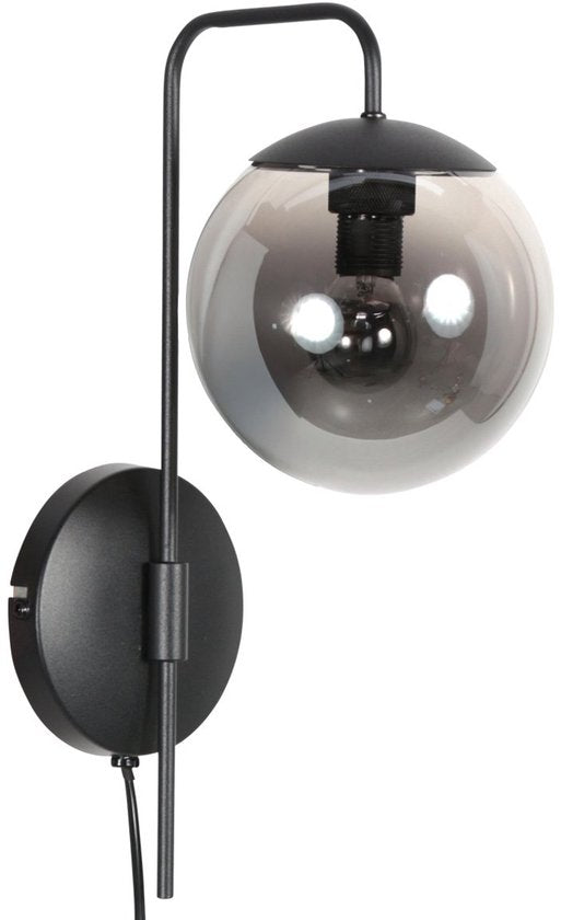 Applique murale Bollique 4609ZW : applique murale en métal noir avec verre fumé, douille E14, style tendance - Steinhauer