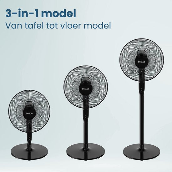 Auronic Tripod Fan - Ventilateur sur pied - Air Cooler - Ventilateur de sol et de table - 3-en-1 - 12 vitesses - Ventilateur silencieux - Ventilateur - Avec télécommande - Noir