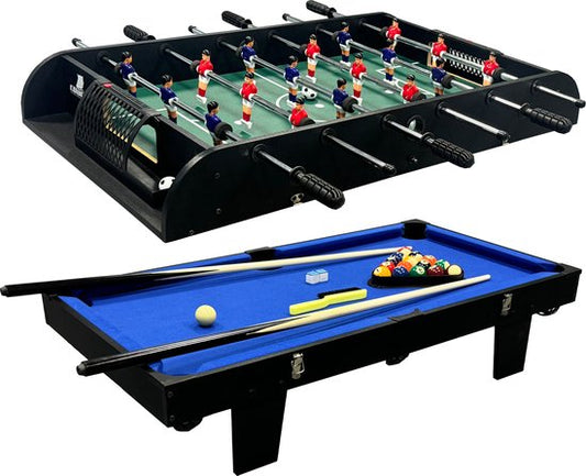 Table de jeux multifonction 2-en-1 Cougar Mini verte/bleue – Baby-foot – Table de billard – Accessoires inclus