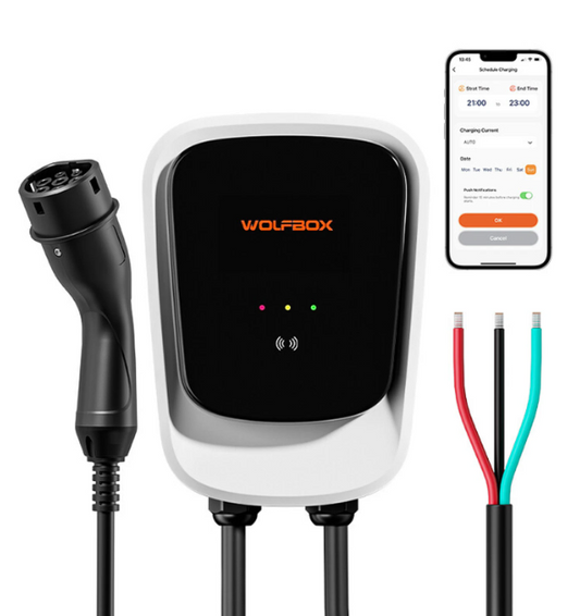 Borne de recharge Wolfbox AE07 Type 2 - 7 kW - 32 A - Commande via application - RFID