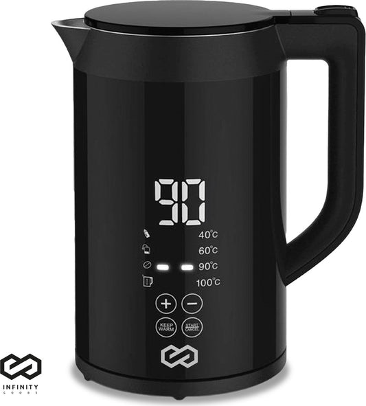 Bouilloire avec contrôle de la température - Infinity Goods - Fonction de chauffage - Contrôle de la température - 1.5L - Noir