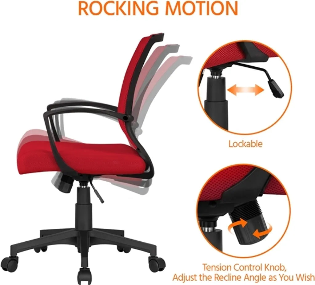 Chaise de bureau ergonomique Yaheetech 60 x 60 x 91-100,5 cm - Rouge - Chaise pivotante réglable avec dossier en maille