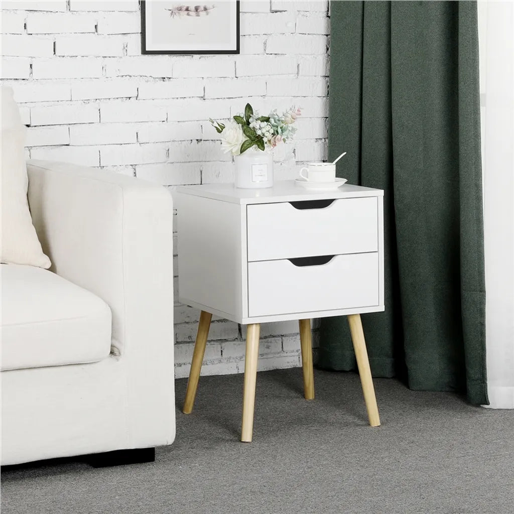 Yaheetech Lot de 2 tables de chevet 40 x 40 x 61 cm - Blanc - Tables d'appoint en bois à 2 tiroirs