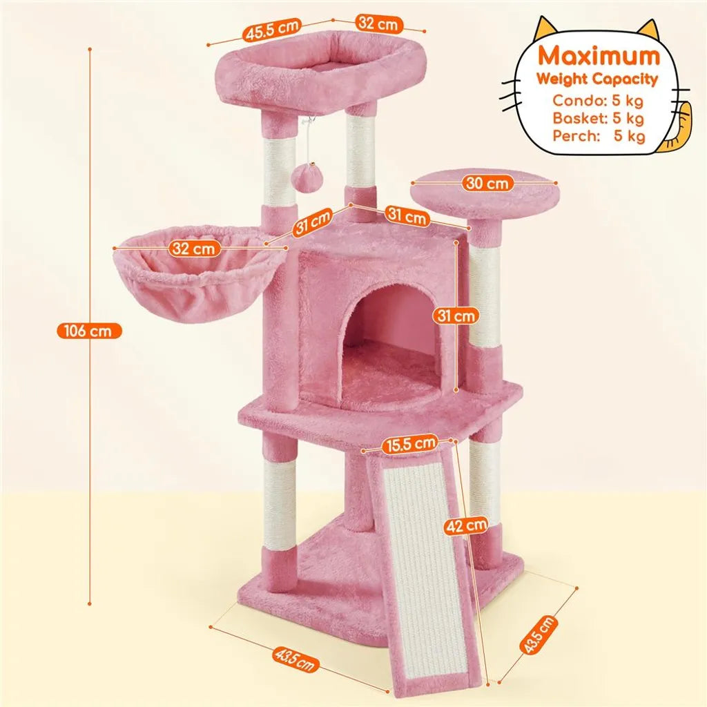 Yaheetech : Arbre à chat avec maison et plate-forme de repos - Rose pâle - 43,5 x 43,5 x 106 cm