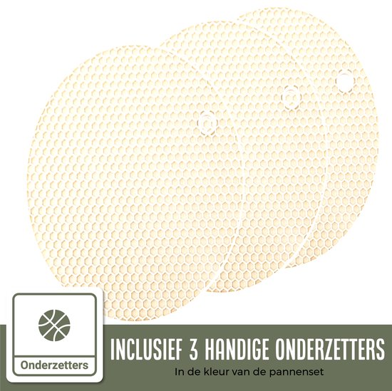 COOCK Batterie de cuisine à induction 19 pièces - Revêtement spécial antiadhésif - Poignées ergonomiques à froid - Aluminium recyclé - Ensemble de poêles à frire - Ensemble de casseroles - Blanc - Sous-verres et livre électronique inclus