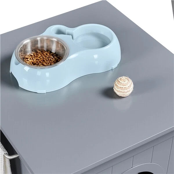 Yaheetech Armoire pour bac à litière 48,5 x 51 x 51,5 cm - Gris - Maison pour chat avec bac à litière dissimulé et table d'appoint