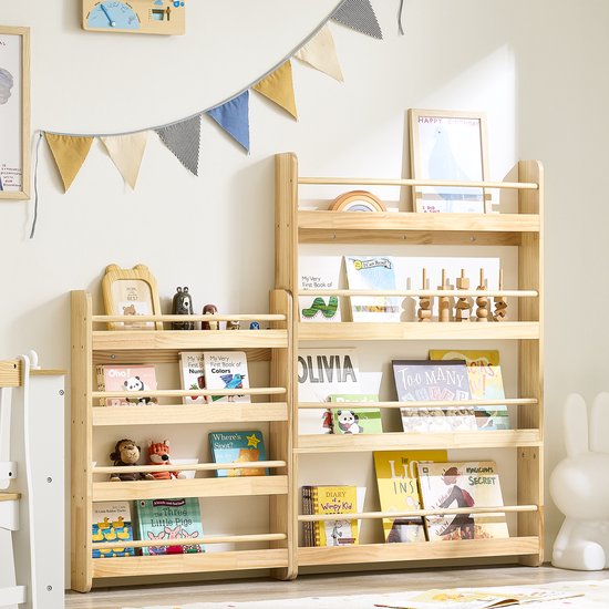 SoBuy KMB08-N Bibliothèque pour enfants, 4 niveaux, meubles, rangement, jouets, bibliothèque, meuble de rangement, étagère, chambre, nature, 80 x 12 x 118 cm