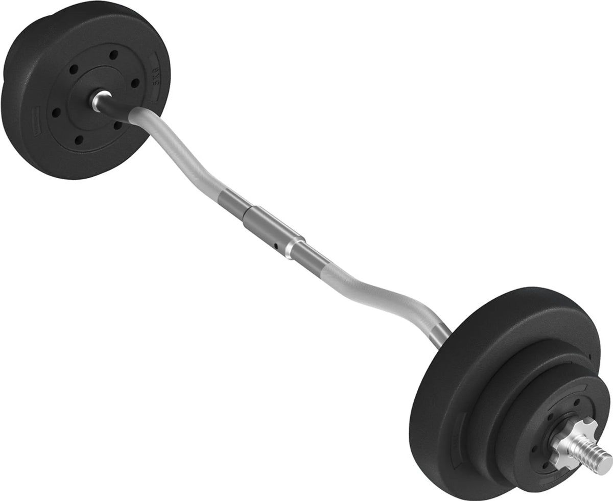 Yaheetech EZ-curl Dumbbell Set 20 kg - équipé d'une barre de curl chromée et de 6 disques de poids en béton et manilles - pour la musculation et l'entraînement - métal noir, plastique et béton - 120 x 26 x 26 cm