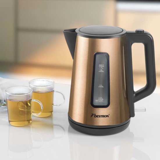 Bouilloire électrique Bestron AWK1000CO - 2 200 W - 1,7 L - Arrêt automatique - Cuivre - Garantie 5 ans