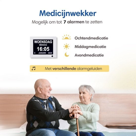 SafeLife Dementia Clock XL - Horloge calendrier numérique avec date et jour - Réveil médical, fonction alarme et fonction cadre photo - Horloge Alzheimer / Horloge Seniors
