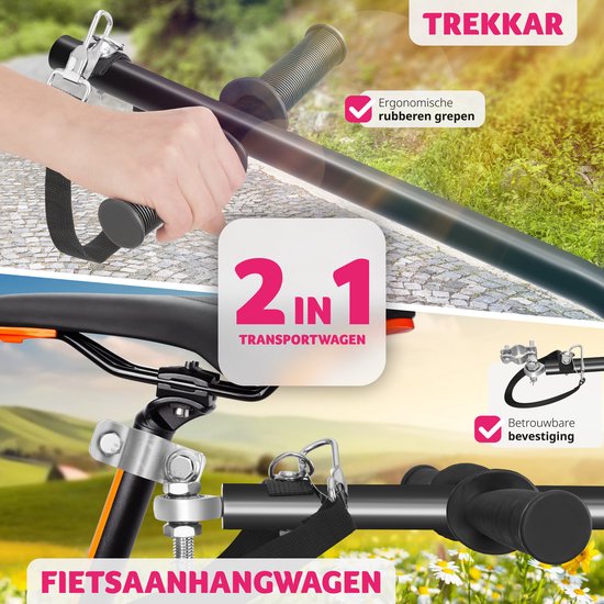 tectake® 2-in-1 bike trailer - Chariot à bagages et poussette - Remorque pour vélos, VTT et eBikes - Remorque de transport avec barre de remorquage - Avec bâche et pneus - Capacité de charge maximale 50kg