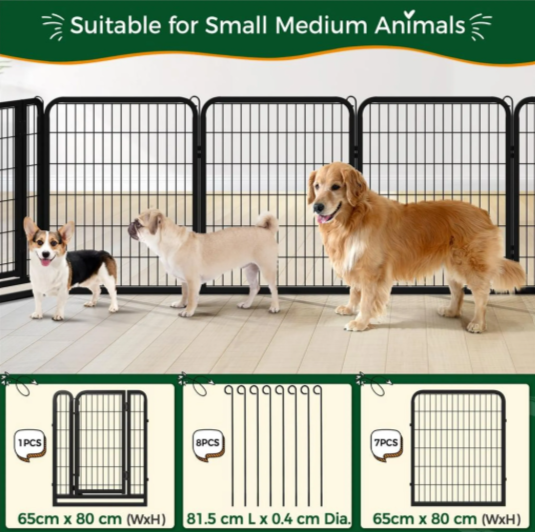 Yaheetech Enclos pour chiots, 8 pièces, 200 x 68 x 80 cm - Noir - Enclos pliable pour chiens - Avec porte et sac de transport