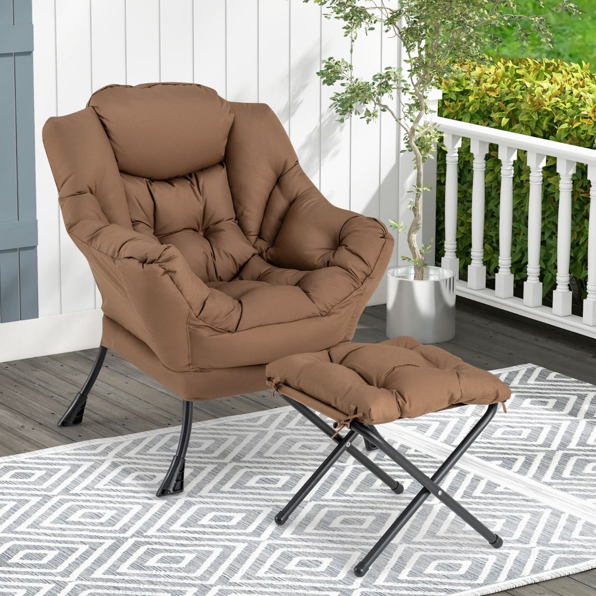 Fauteuil Coast avec repose-pieds - Fauteuil relax avec accoudoirs et repose-pieds - Design ergonomique - Marron