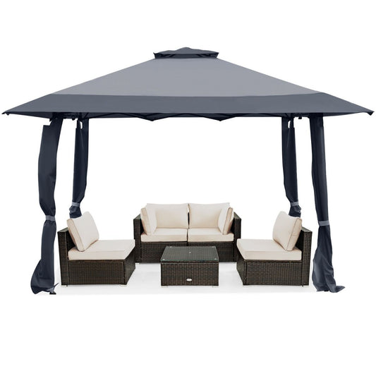 Tente de fête pliable 4 x 4 m - Grise - Double toit - Hauteur réglable - Imperméable - Avec sac de rangement