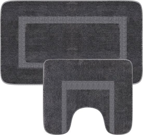 Loti Living Tapis de bain avec tapis de toilette antidérapant - Tapis de douche - Tapis de salle de bain - Tapis de sol - Tapis de bain avec tapis de toilette - Tapis de bain antidérapant - Gris - 50x80 cm + 50x40 cm
