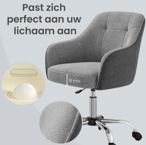 JOYFURNOS Chaise pivotante Gris aspect lin, hauteur réglable de 86 à 96 cm