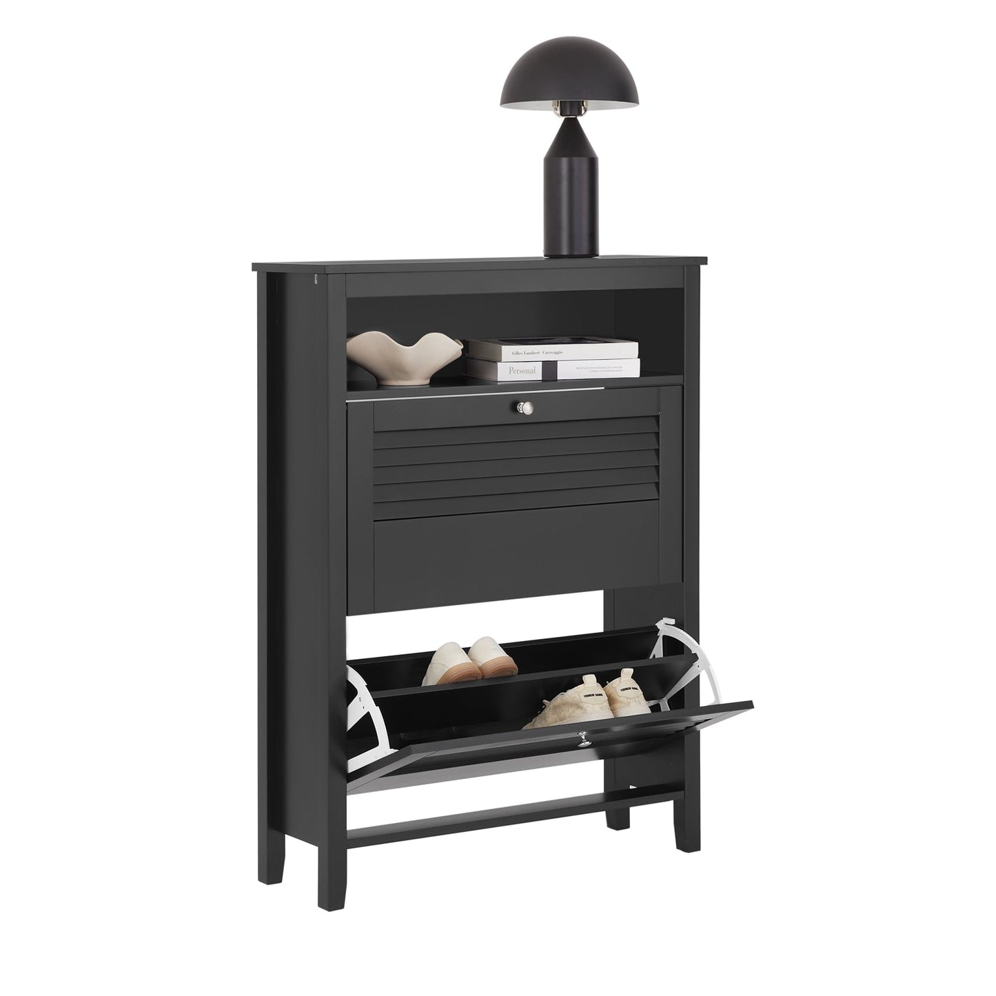 Sobuy Meuble à chaussures avec 2 abattants et rangement - Noir - 80x25x108 cm