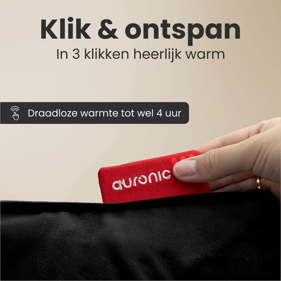 Auronic Heat Pillow - Velvet - 45x60 - Sans fil - Rechargeable - Oreiller électrique - Infrarouge - Noir