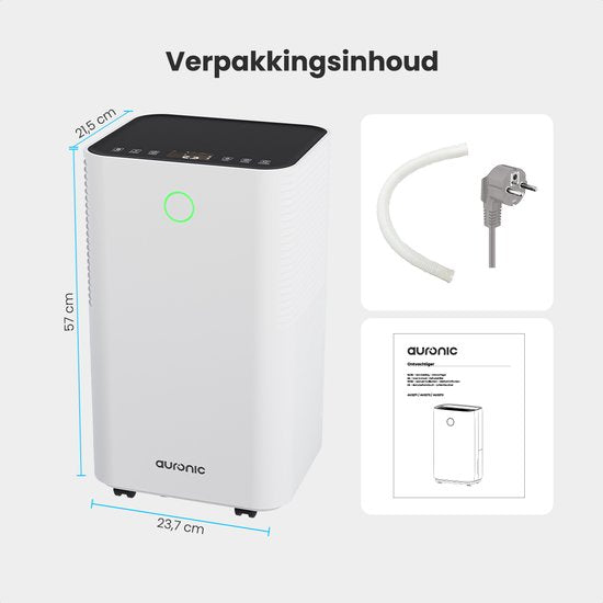 Déshumidificateur Auronic - Série compacte - 10L par jour - Fonction Lavage-Séchage - Chambre à coucher, salle de bain et salon - Blanc