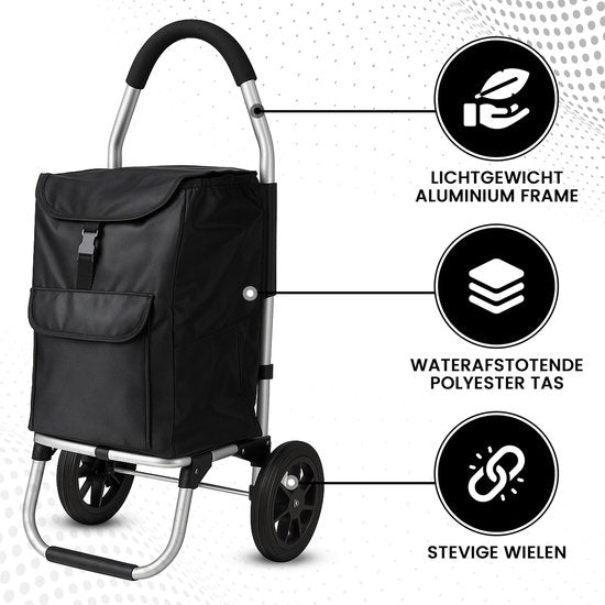Outbee Shopping trolley - Chariot à provisions - Pliable - Avec roues - Noir